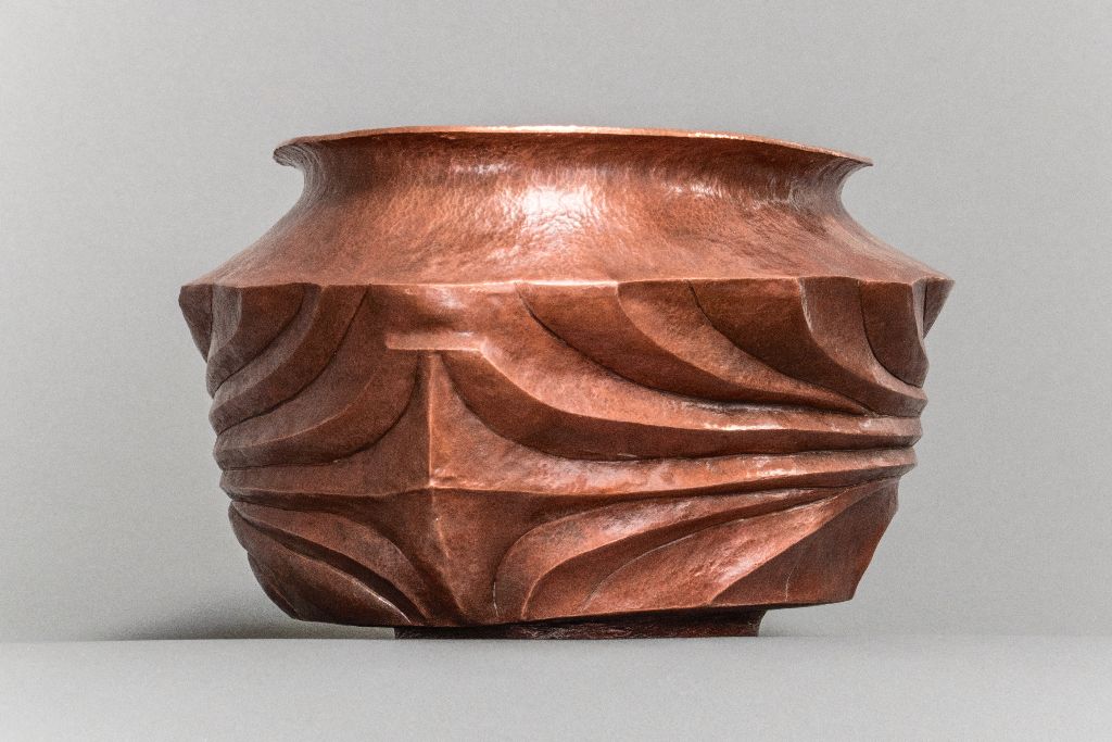 Copper raised and formed bowl, raised from 16 gauge diameter flat-sheet