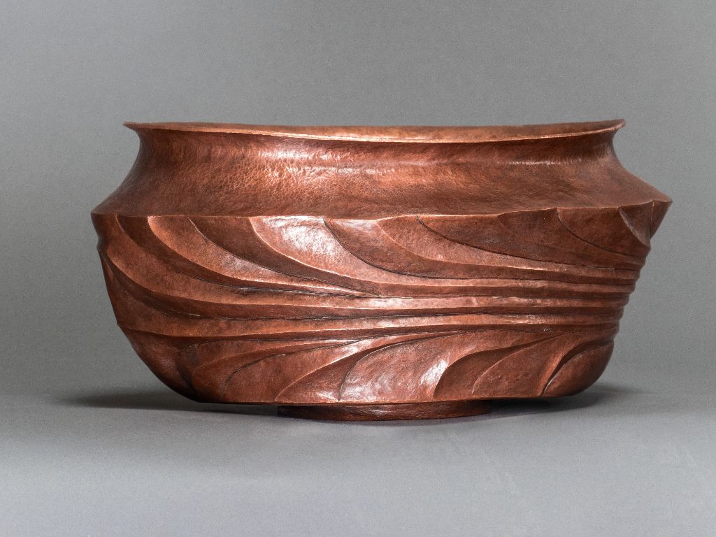 Copper raised and formed bowl, raised from 16 gauge diameter flat-sheet