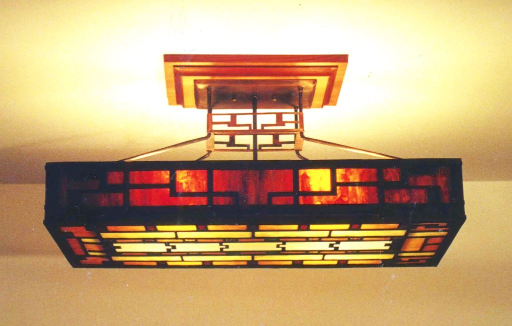 Copper & stained glass ceiling fixture
