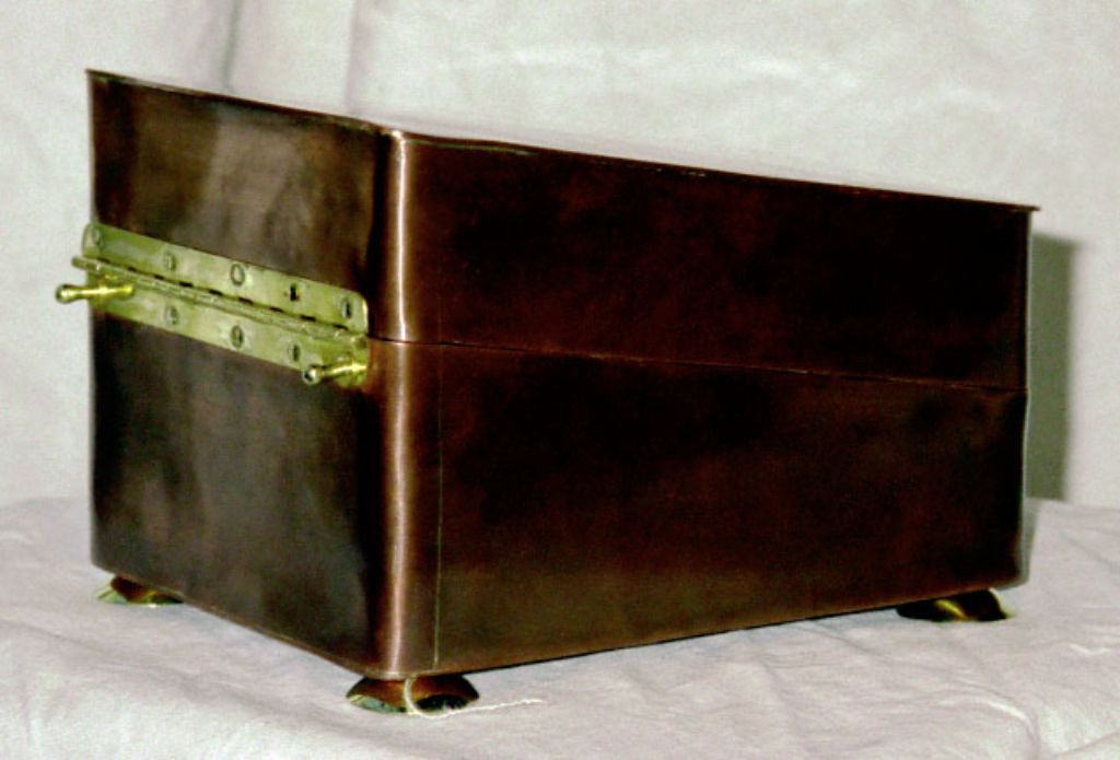Copper recipe box with stepped interior