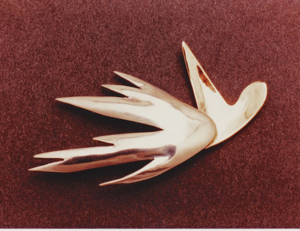 Bird Pin, Sterling silver+14k gold, private collection