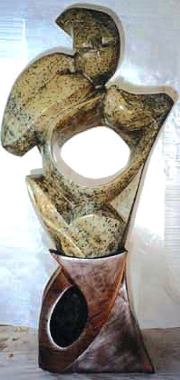 Shona sculpture on carved walnut sculpture base