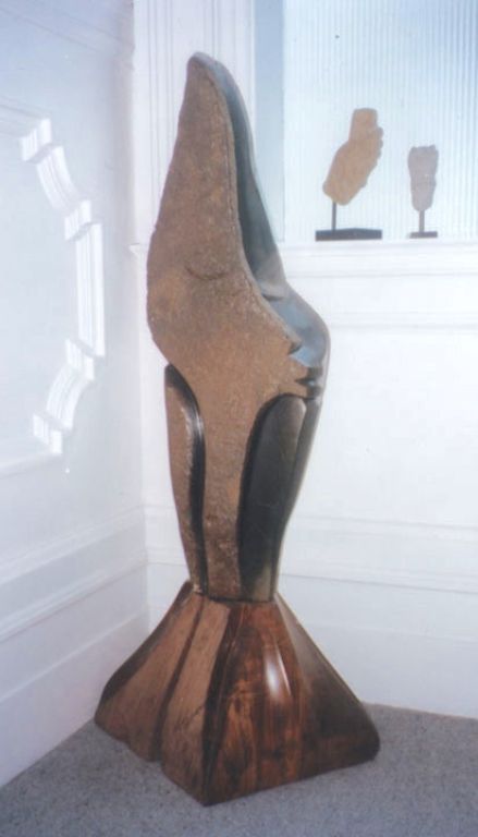 Shona sculpture on carved walnut sculputre base (base approx. 2' tall)