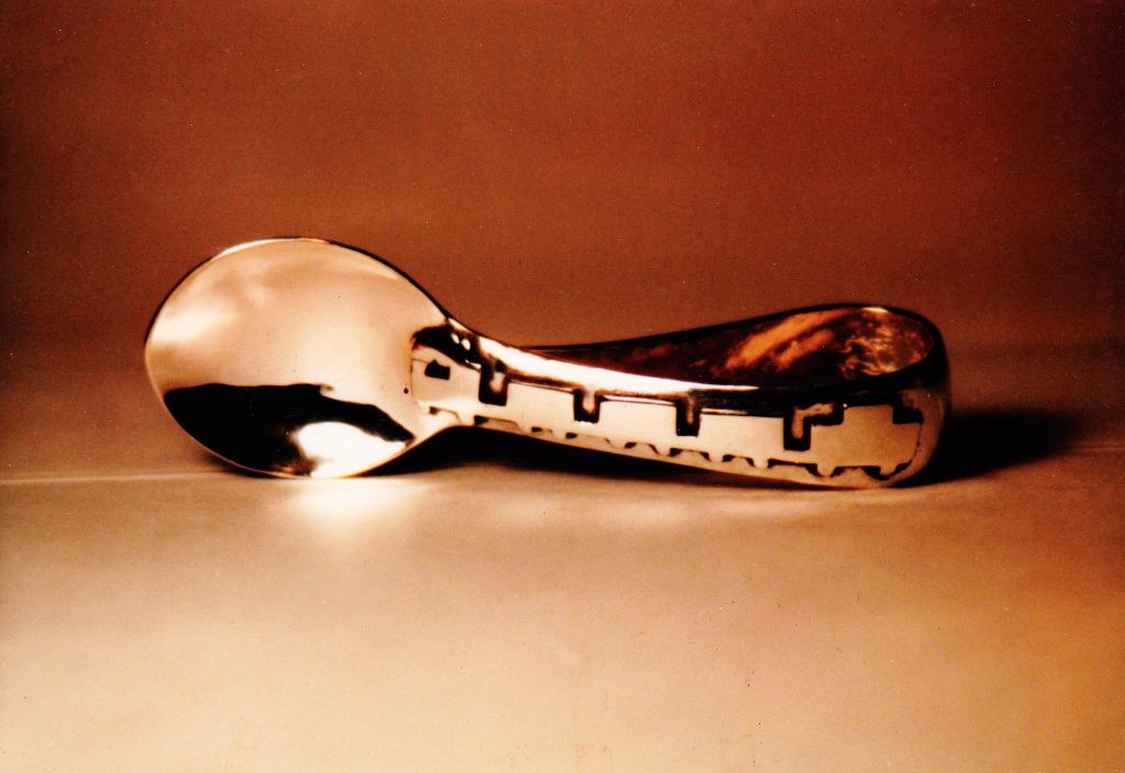 Silver birth spoon with choo-choo train design