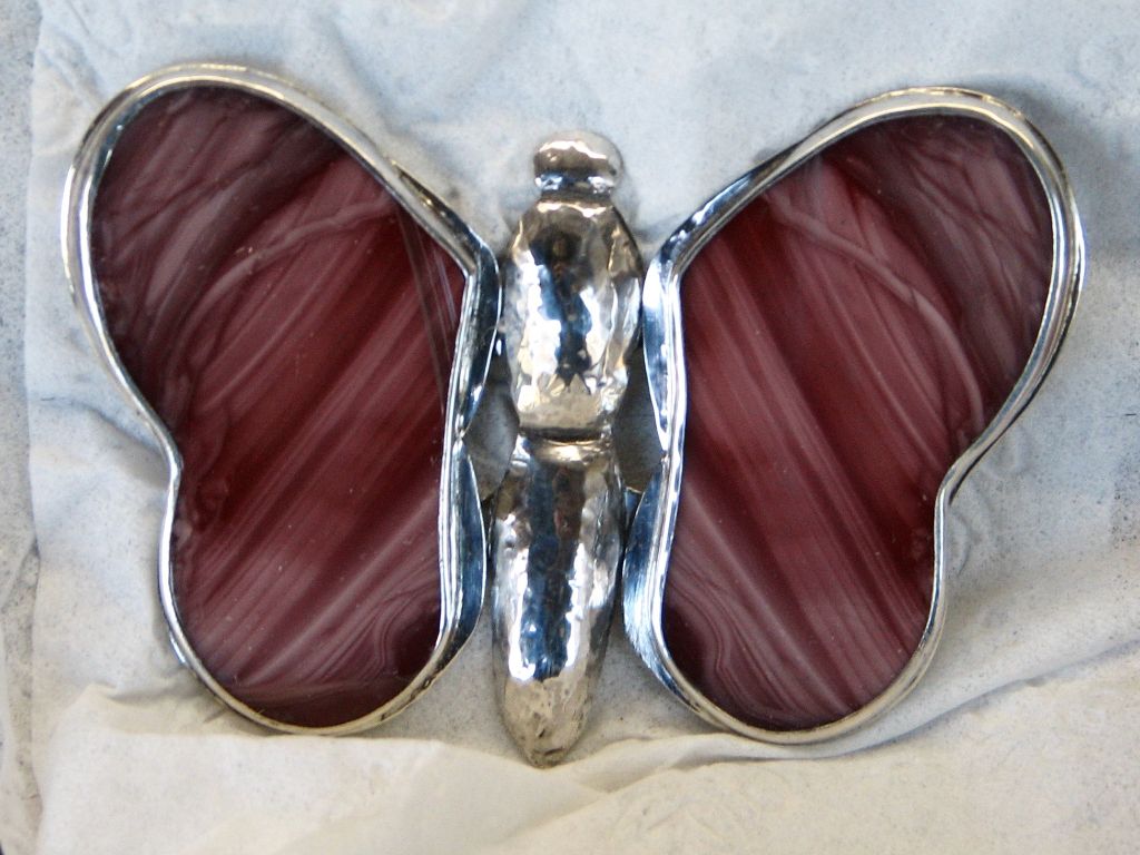 Silver butterfly with agate wings