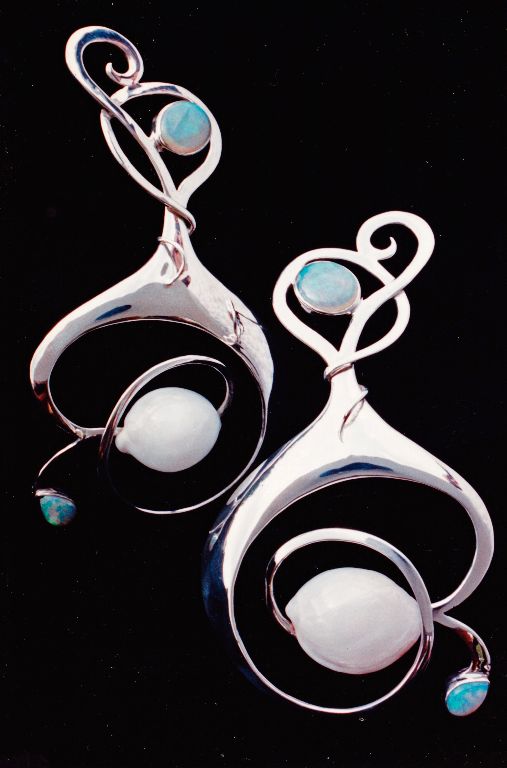 Sterling earrings, with shell & opal